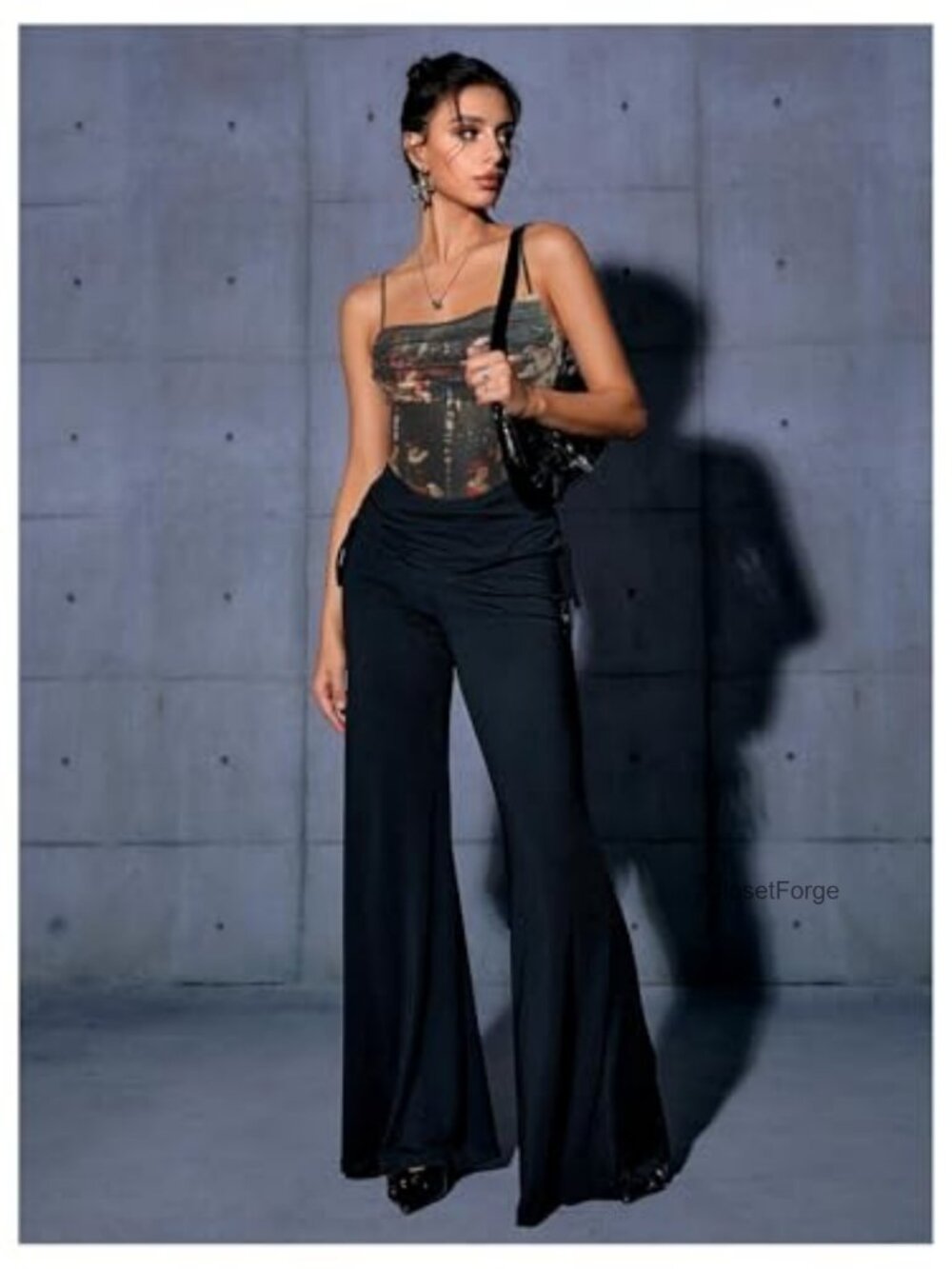 Graphic Ruffled Corset Cami Top Sleeveless Slim Fit Y2K Crop Top - Picture 5 of 6